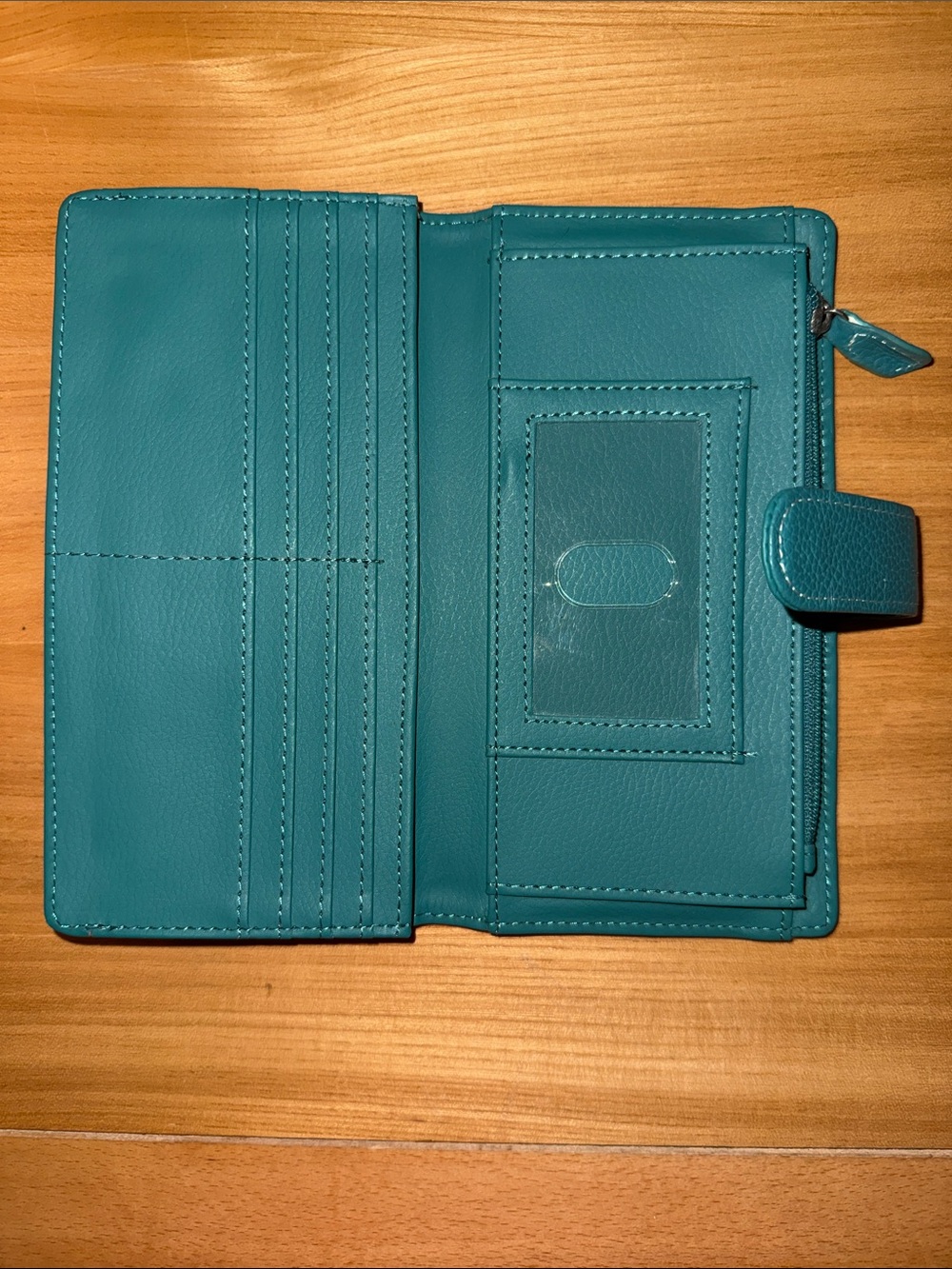 Genuine Leather Mint Green Wallet with Teal Snap Strap - Picture 4 of 7